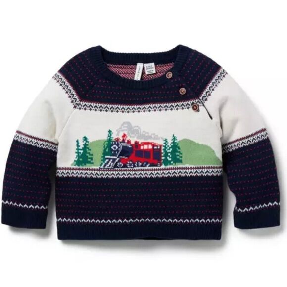 Janie and Jack 101261001 Navy Baby Fair Isle Train Sweater size 3-6 months NWT - Picture 1 of 8